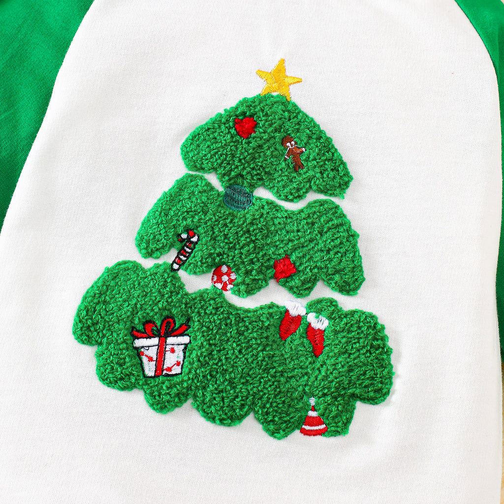 Source Factory Christmas Baby Romper with Christmas Tree Embroidery, Long Sleeve Infant Onesie Newborn Crawling Suit