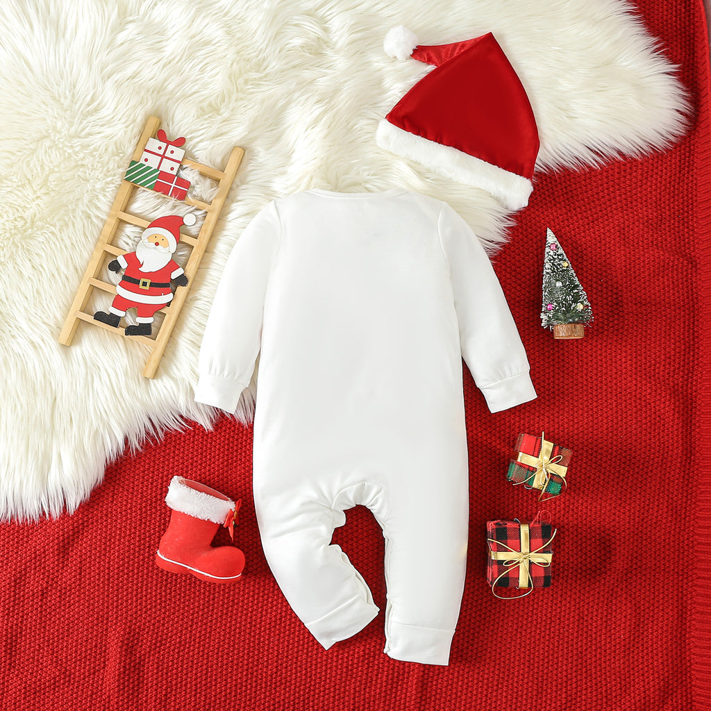 Baby Cartoon Christmas Long Sleeve Cotton Onesie for Newborns, Baby Bodysuit with Flat Crotch, Outing Romper